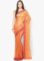 Bunkar Orange Printed Silk Blend Saree