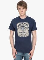 DERBY JEANS COMMUNITY Navy Blue Printed Round Neck T-Shirt