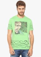 Fritzberg Green Printed Round Neck T-Shirt