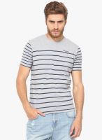 Fritzberg Grey Milange Striped Round Neck T-Shirt