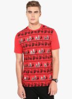 Fritzberg Red Printed Round Neck T-Shirt