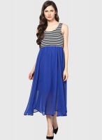 Harpa Blue Colored Solid Skater Dress