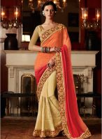 Hypnotex Orange Embroidered Saree