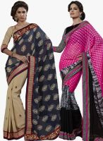 Indian Women By Bahubali Pack Of 2 Multicoloured Colored Embroidered Sarees