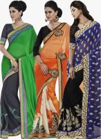 Indian Women By Bahubali Pack Of 3 Multicoloured Colored Embroidered Saree