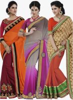 Indian Women By Bahubali Pack Of 3 Multicoloured Embroidered Saree