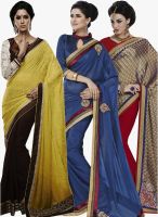 Indian Women By Bahubali Pack Of 3 Multicoloured Colored Embroidered Saree