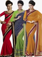 Indian Women By Bahubali Pack Of 3 Multicoloured Colored Embroidered Saree