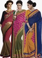 Indian Women By Bahubali Pack Of 3 Multicoloured Colored Embroidered Saree