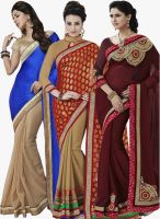 Indian Women By Bahubali Pack Of 3 Multicoloured Colored Embroidered Saree