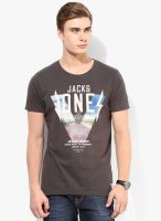 Jack & Jones Dark Grey Printed Round Neck T-Shirt