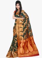 Lookslady Lookslady Dark Green & Red Banarasi Silk Saree