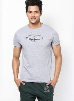 Pepe Jeans Grey Solid Round Neck T-Shirts