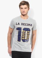 Real Madrid C.F. Grey Melange Printed Round Neck T-Shirt