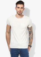 Tom Tailor Off White Solid Round Neck T-Shirt