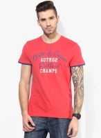 Tom Tailor Red Printed Round Neck T-Shirt