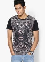 United Colors of Benetton Black Printed Round Neck T-Shirts