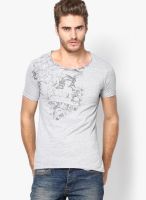 United Colors of Benetton Grey Milange Solid Round Neck T-Shirts