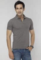 VOI Grey Solid Polo T-Shirts
