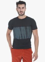 Zobello Black Printed Round Neck T-Shirt