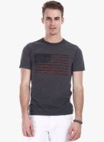 Zobello Grey Printed Round Neck T-Shirt