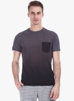 Zobello Grey Solid Round Neck T-Shirt