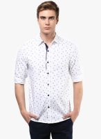 Atorse White Printed Slim Fit Casual Shirt