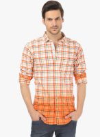 Basics Orange Checks Slim Fit Casual Shirt