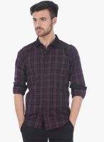 Basics Purple Checked Slim Fit Casual Shirt