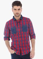 Basics Red Checked Slim Fit Casual Shirt