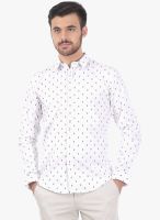 Basics White Printed Slim Fit Casual Shirt