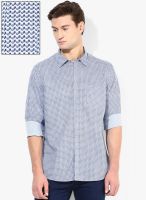 Blackberrys Blue Slim Fit Printed Casual Shirt