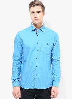 British Club Blue Solid Slim Fit Casual Shirt