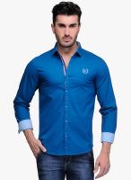 Canary London Blue Solid Slim Fit Casual Shirt