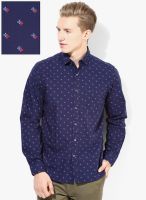 Code by Lifestyle Navy Blue Slim Fit Casual Shirt