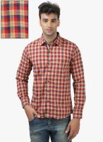 Crimsoune Club Red Checked Slim Fit Casual Shirt