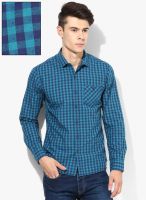 Forca By Lifestyle Green Checked Slim Fit Casual Shirt