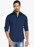 Freehand Navy Blue Solid Slim Fit Casual Shirt