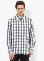 French Connection Blue Checked Slim Fit Casual Shirt