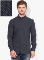 Jack & Jones Navy Blue Printed Slim Fit Casual Shirt