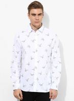 Jack & Jones White Printed Slim Fit Casual Shirt