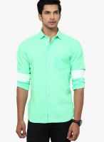La Seven Green Linen Slim Fit Casual Shirt