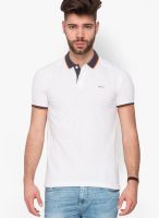Mufti White Solid Polo T-Shirt