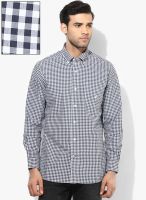 Nautica Navy Blue Checked Regular Fit Casual Shirt