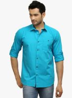 Orange Valley Blue Solid Slim Fit Casual Shirt