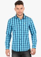 Oxemberg Blue Checked Slim Fit Casual Shirt