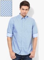 Peter England Blue Printed Slim Fit Casual Shirt