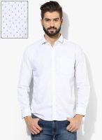 Peter England White Printed Slim Fit Casual Shirt