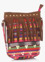 Shaun Design Fringe Embellished Jacquard Crossbody Bag