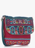 Shaun Design Tribal Embroidered Turquise/Fuchsia Crossbody Bag